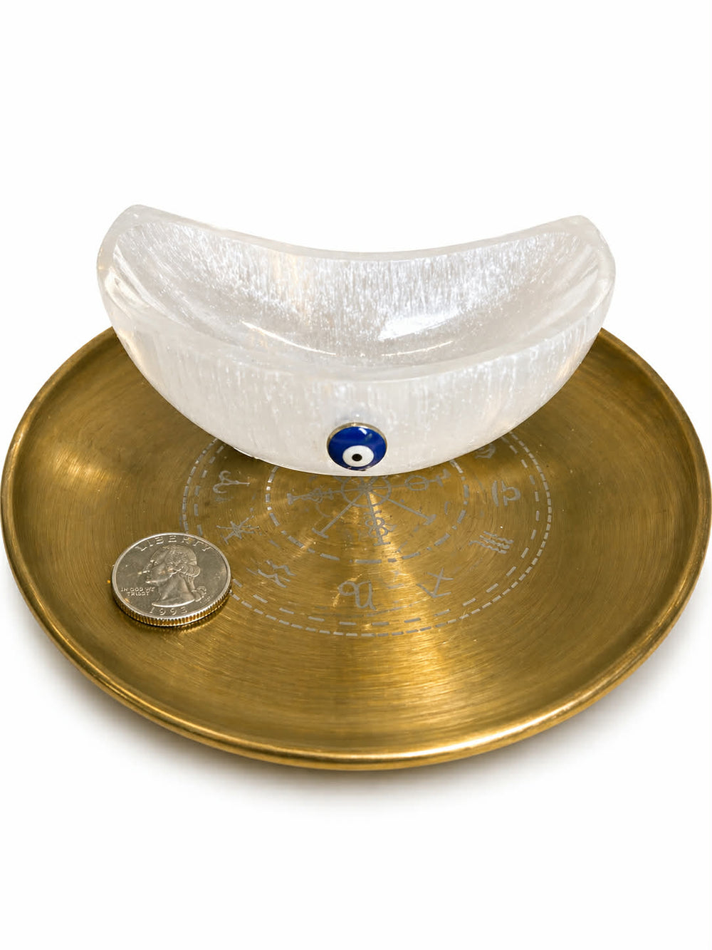 Selenite Bowl-Half Moon-Evil Eye 4"