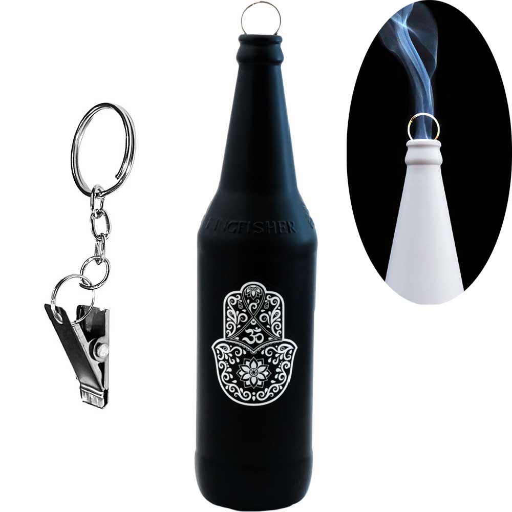 Glass Smoking Bottle Incense Burner-Fatima Hand 11"