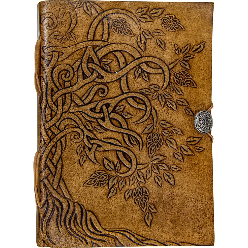 Leather Journal With Strap & Button / Tree Of Life - 5"X7"