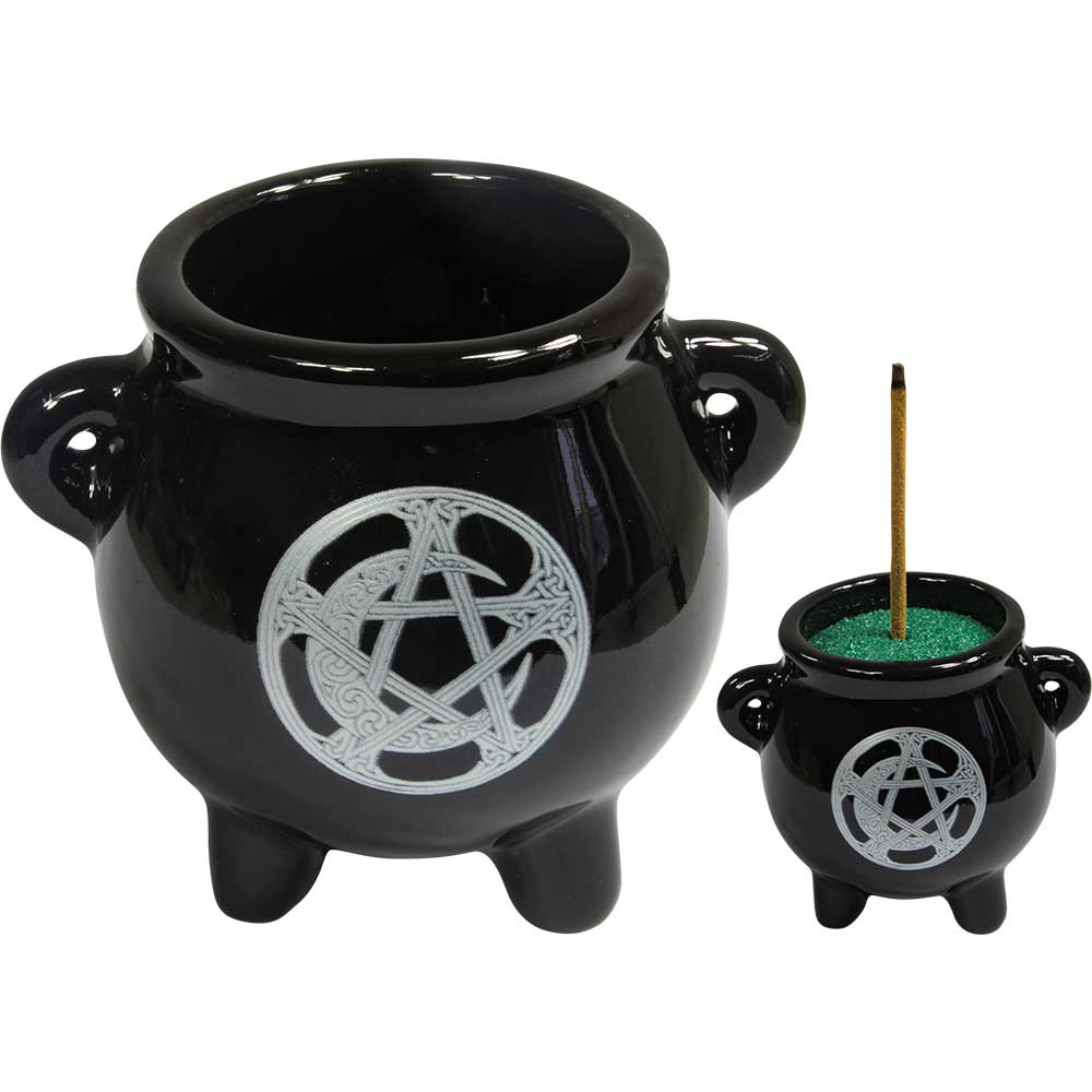 Ceramic-Mini Cauldron-Celtic Moon 2.5"Dia X 2.5"H