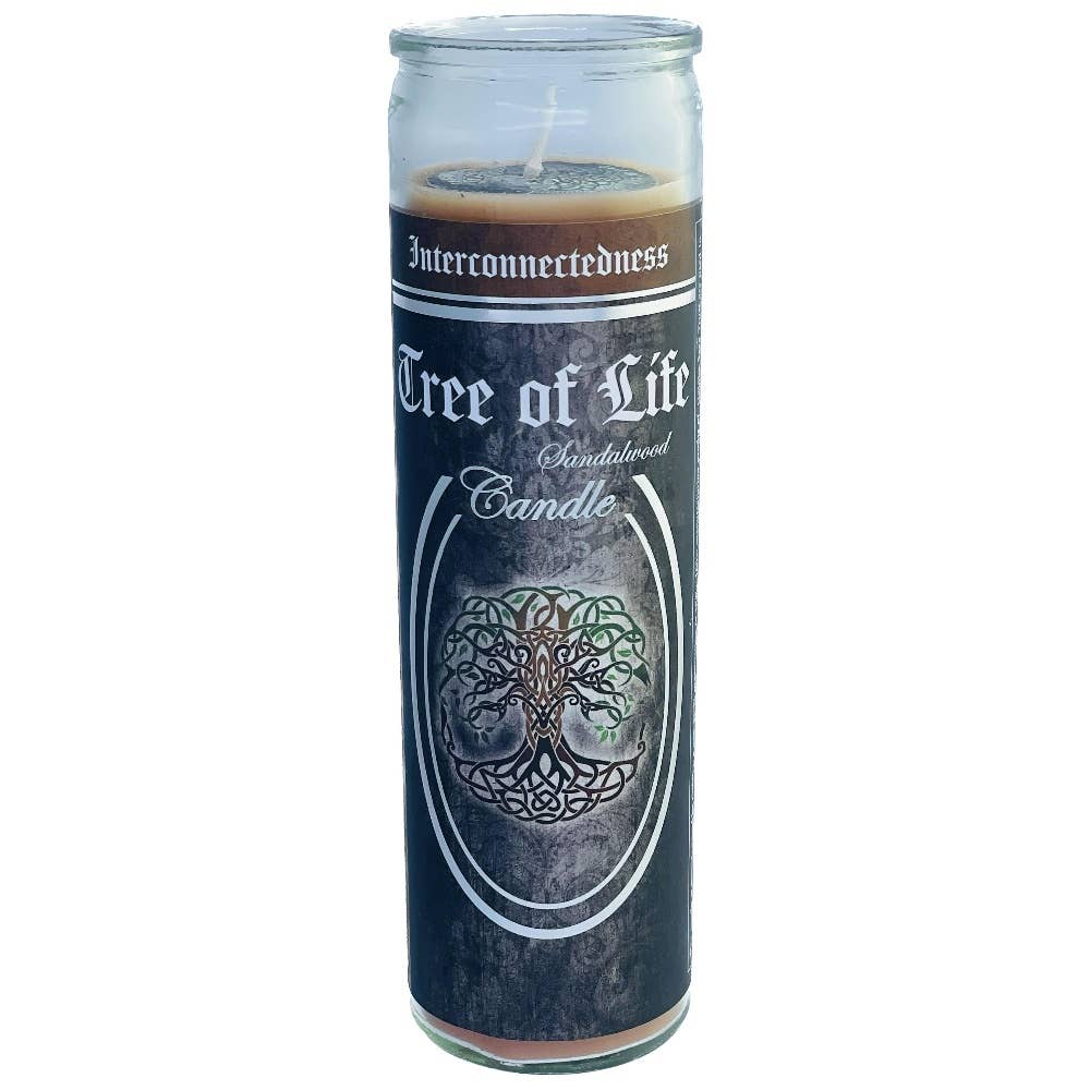 Glass Ritual Candle-Tree Of Life-Sandalwood 8"Hx2"Dia