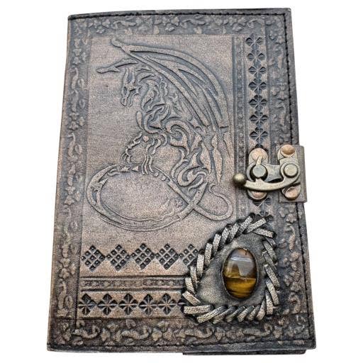 Zenn Dragon With Tiger Eye Stone Embossed Leather Journ-075