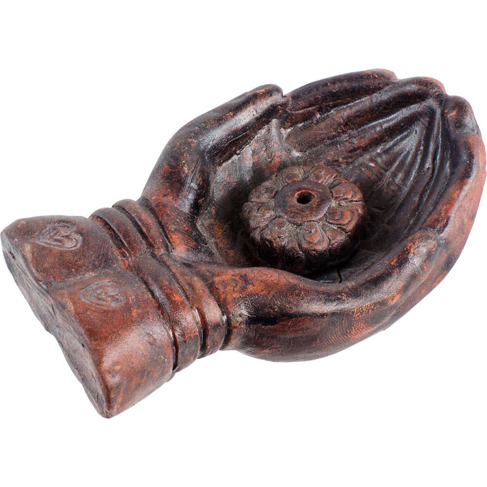 Ceramic Incense Holder/Lotus In Hand-4.25"