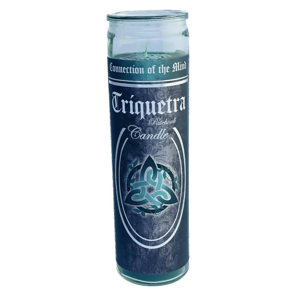 Glass Ritual Candle-Triquetra-Patchouli 8"Hx2"Dia