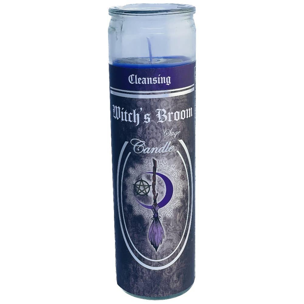 Glass Ritual Candle-Witch'S Broom-Sage 8"Hx2"Dia