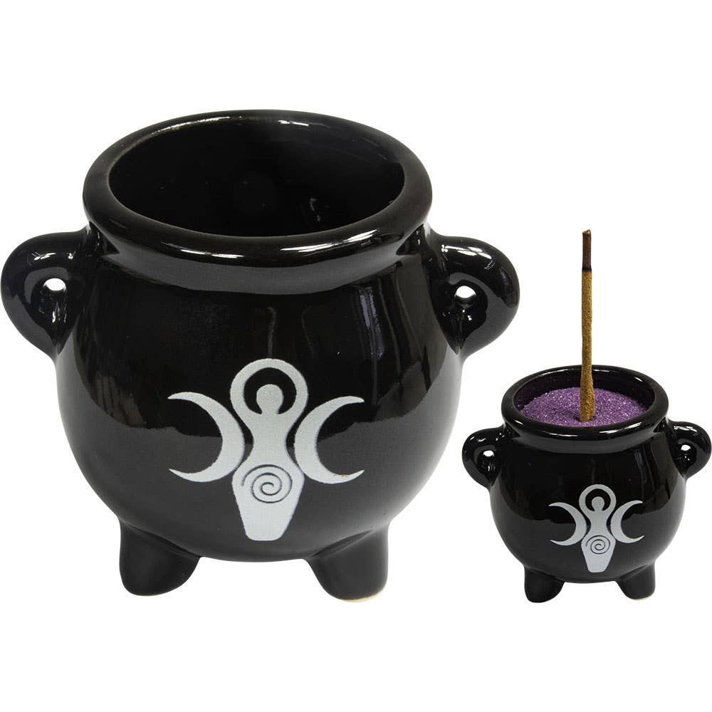 CERAMIC-MINI CAULDRON-TRIPLE MOON GODDESS 2.5"DIA X 2.5"H