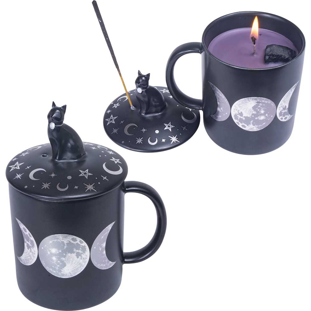 Coffee Mug Candle&Inc.Holder-Moon Phases W/Tourmaline 5.5"H