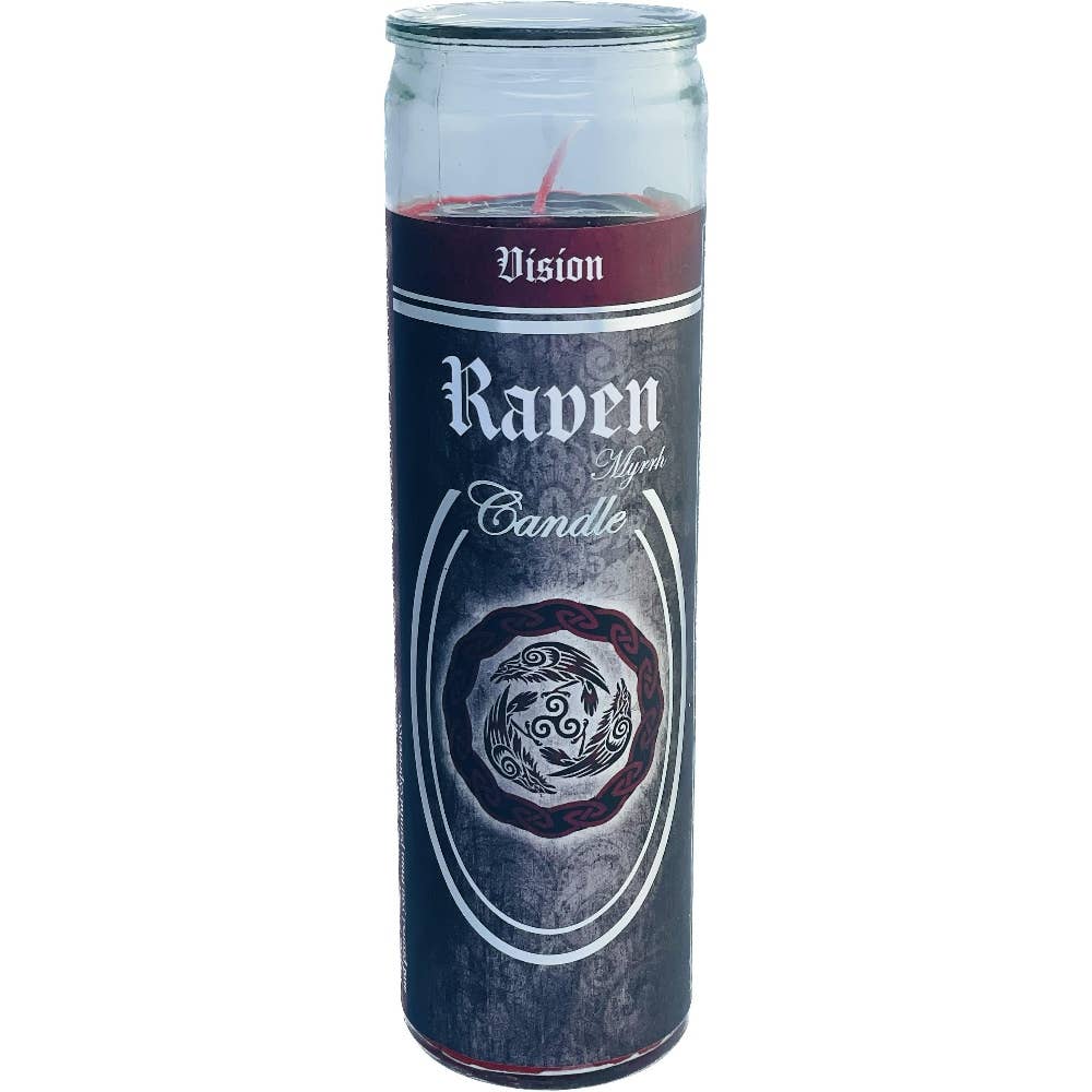 Glass Ritual Candle-Raven-Myrrh 8"Hx2"Dia