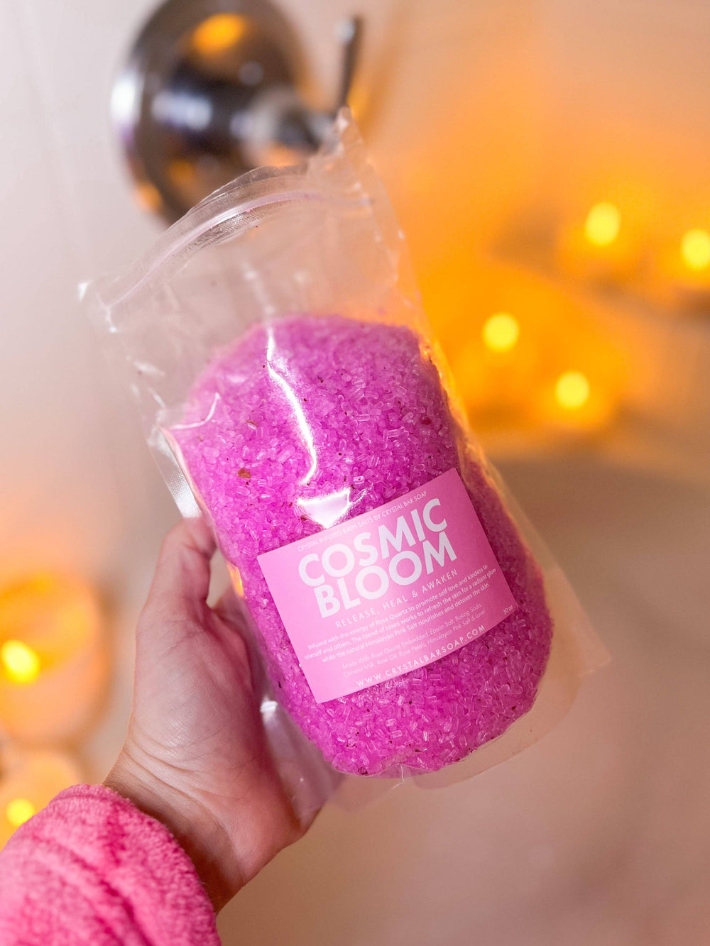 COSMIC BLOOM 30 oz Crystal Infused Mineral Soaking Salt: 30 oz