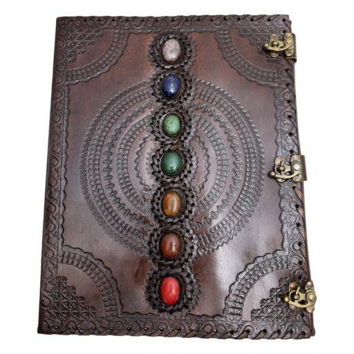 Zenn Seven Chakra Stone Handmade Leather Journal With 3-003
