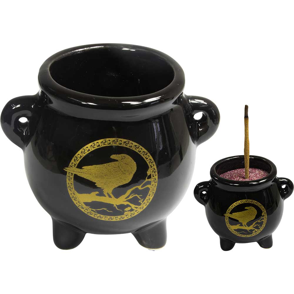 Ceramic-Mini Cauldron-Celtic Raven 2.5"Dia X 2.5"H