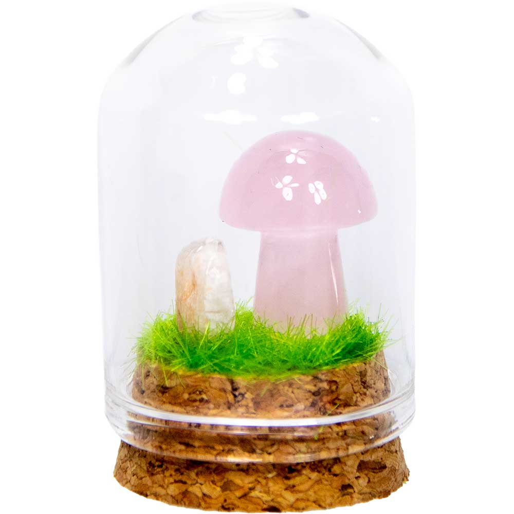 Gemstone Mini Mushroom Terrarium-Rose Quartz