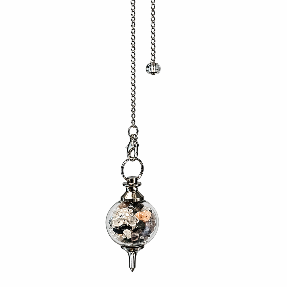 Glass Sephoroton Pendulum with Tourmaline & Fluorite Chips