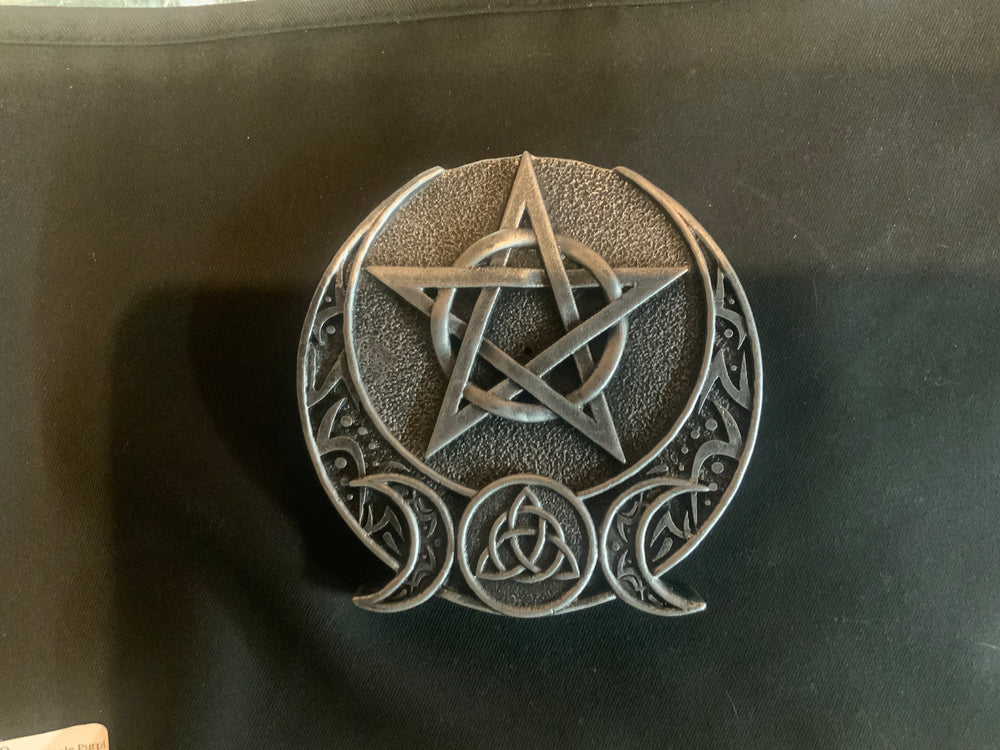 Resin Incense Holder-Triple Moon Silver 3.75"Dia