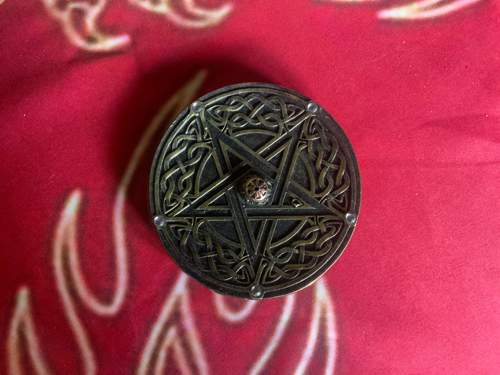 Resin Incense Holder-Pentacle Gold 4.5"Dia