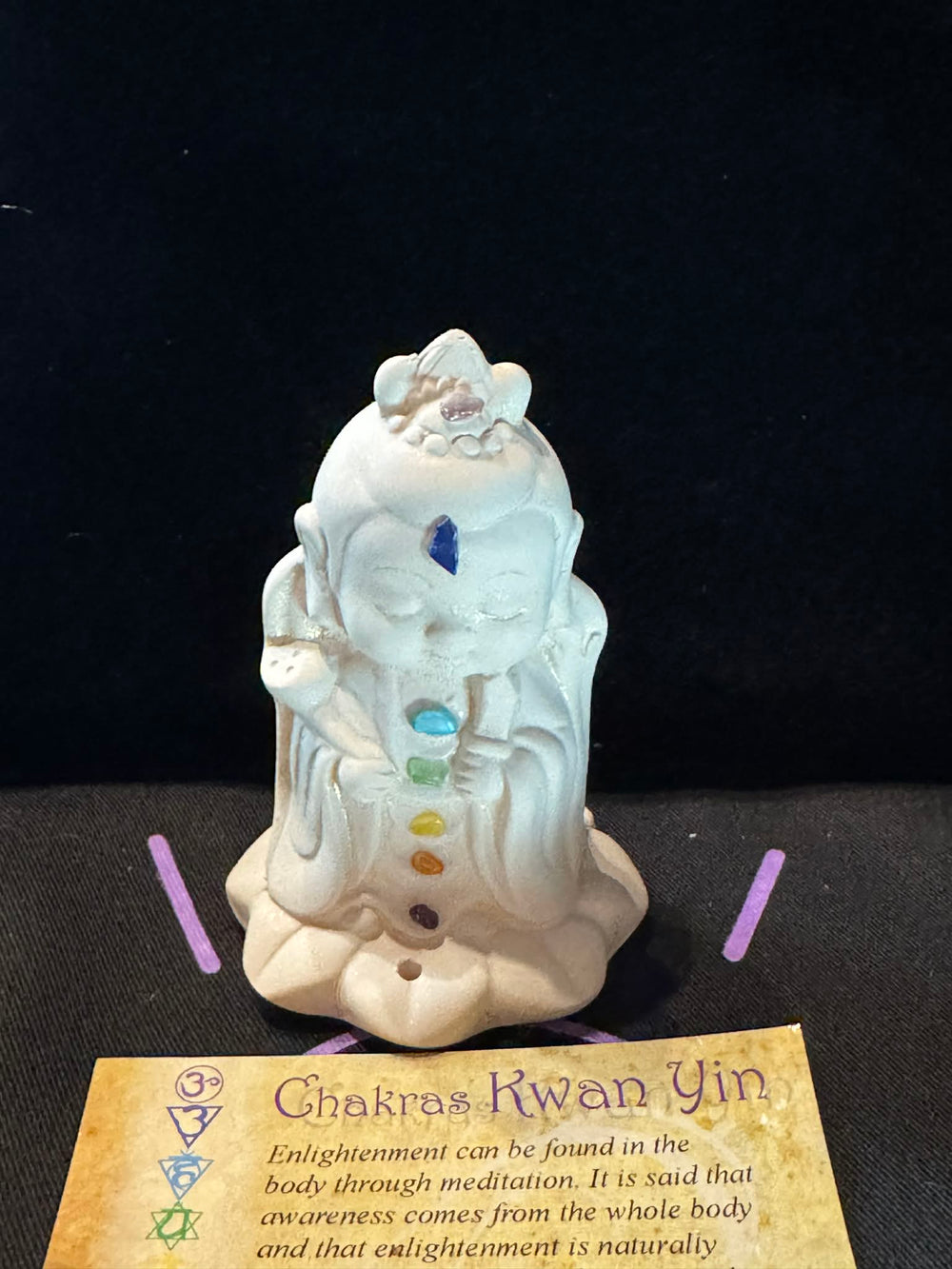 Gypsum Statue - Incense Holder / Chakras Kwan Yin-3.5"