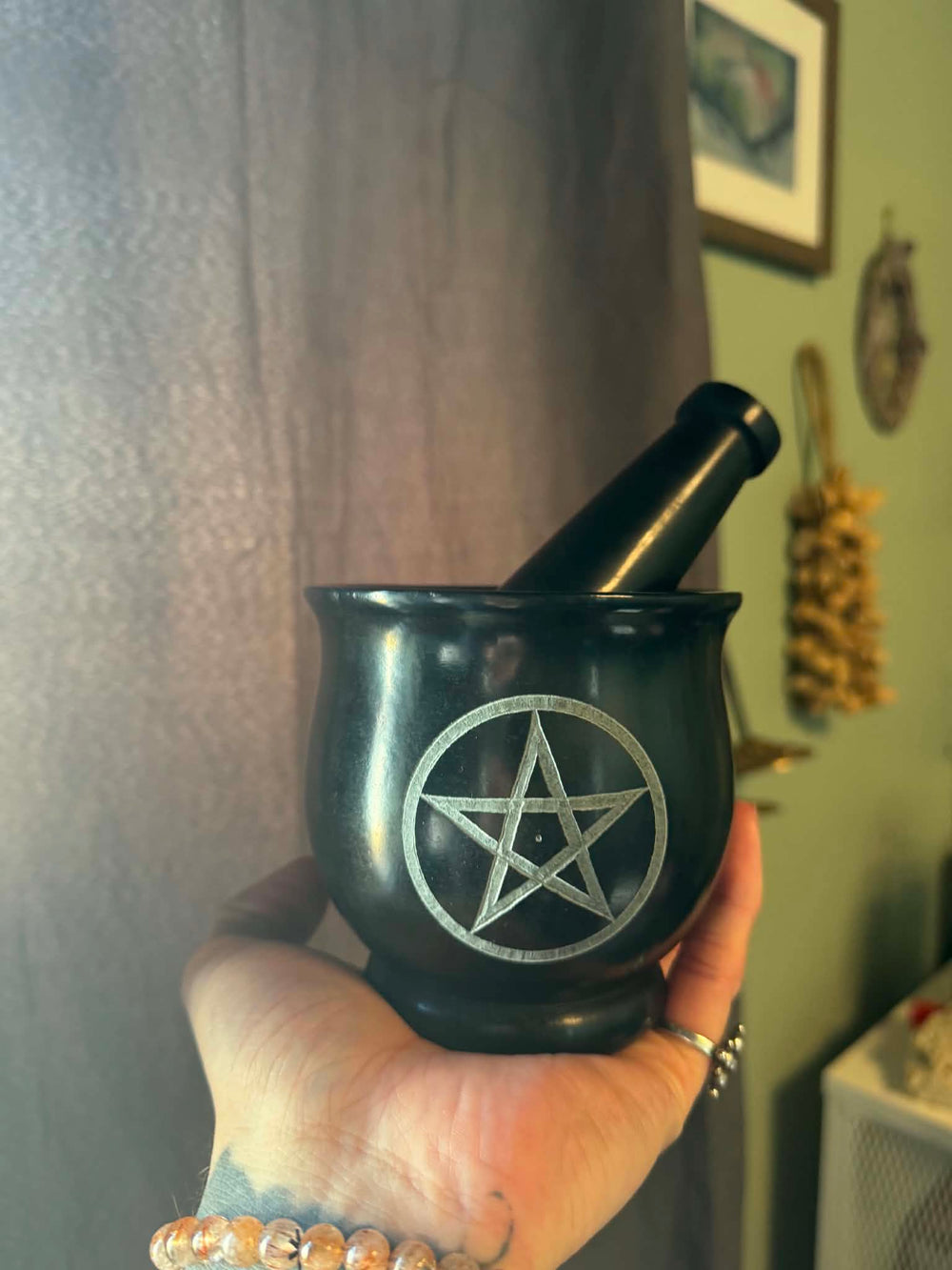 Mortar & Pestle - Black Soapstone - Pentacle - 4"
