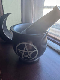 Mortar & Pestle - Black Soapstone - Pentacle - 4"