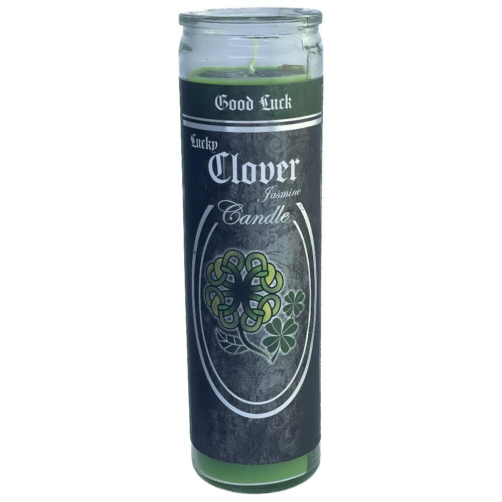 Glass Ritual Candle-Lucky Clover-Jasmine  8"Hx2"Dia