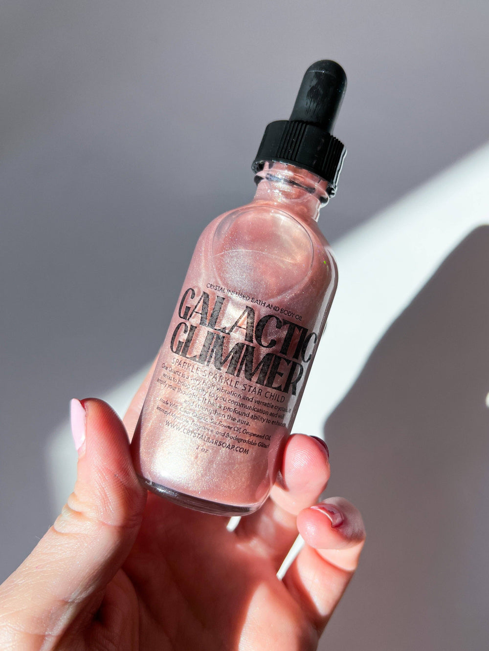 Galactic Glimmer - 2 oz Bath & Body Oil (Crystal-Infused): Standard 2 oz