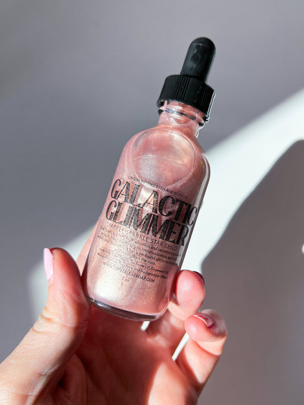 Galactic Glimmer - 2 oz Bath & Body Oil (Crystal-Infused): Standard 2 oz