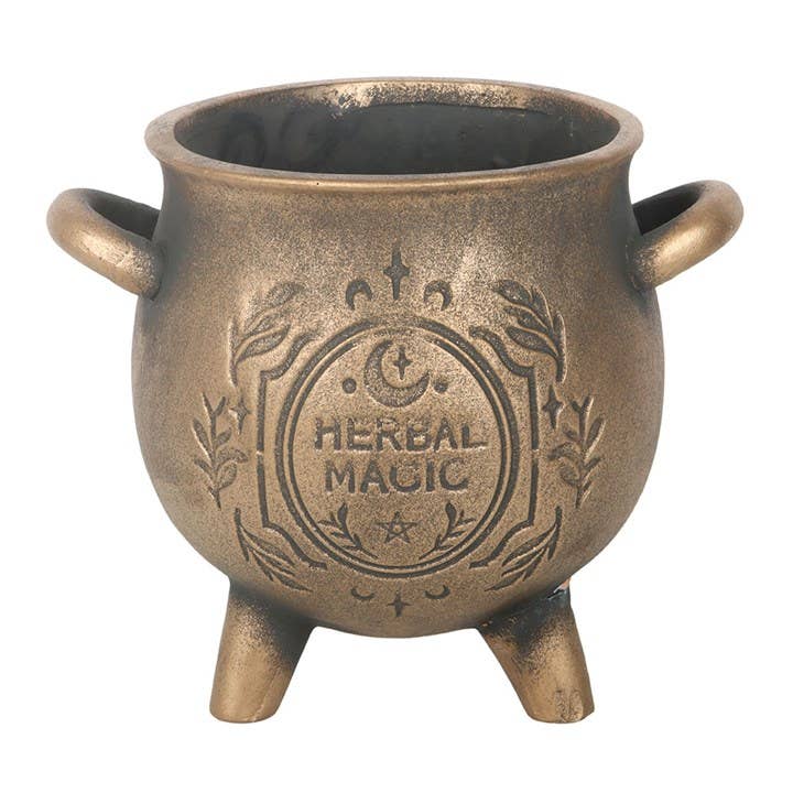 Green Witch - Herbal Magic Bronze Effect Cauldron Plant Pot