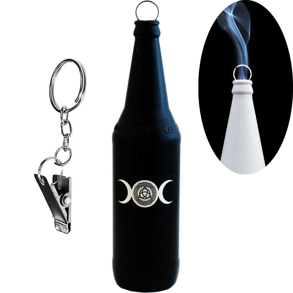 Glass Smoking Bottle Incense Burner-Celtic Triple Moon 11"