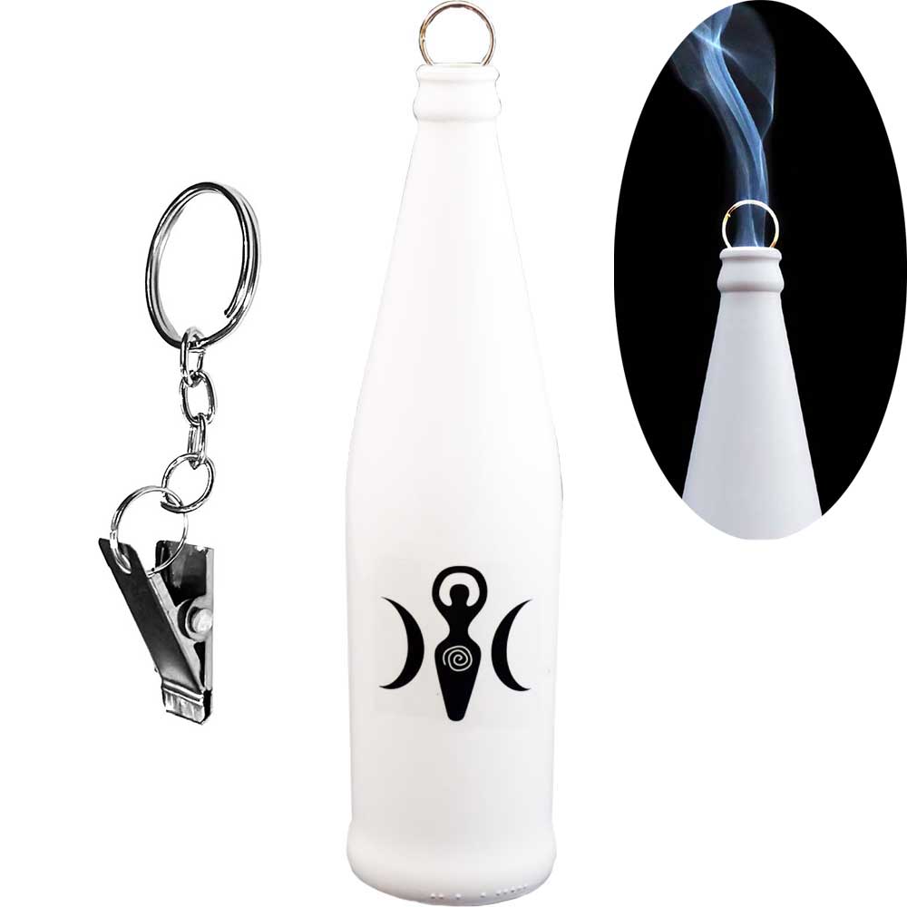 Glass Smoking Bottle Incense Burner-Triple Moon Goddess 11"