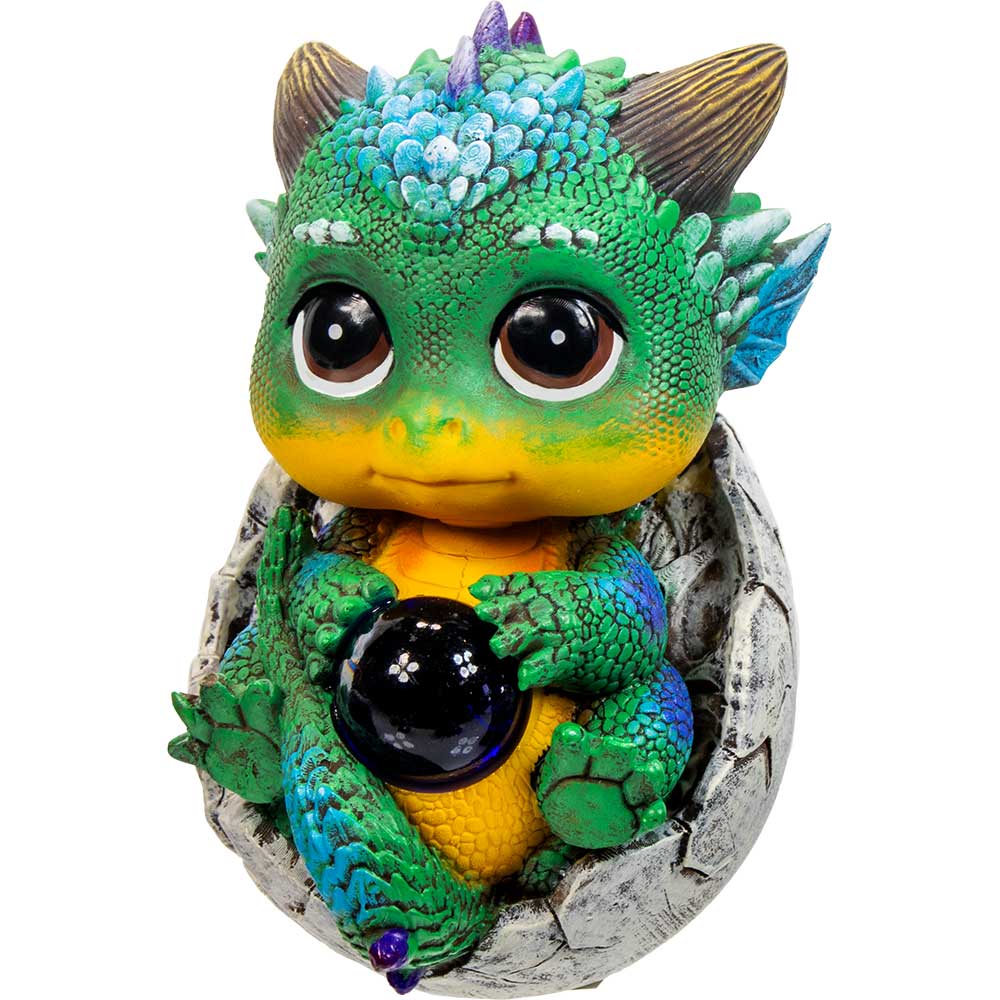 Resin Mythical Baby Dragon Figurine-Sitting In Shell W/Sphere