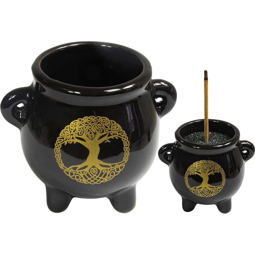 CERAMIC-MINI CAULDRON-TREE OF LIFE 2.5"DIA X 2.5"H