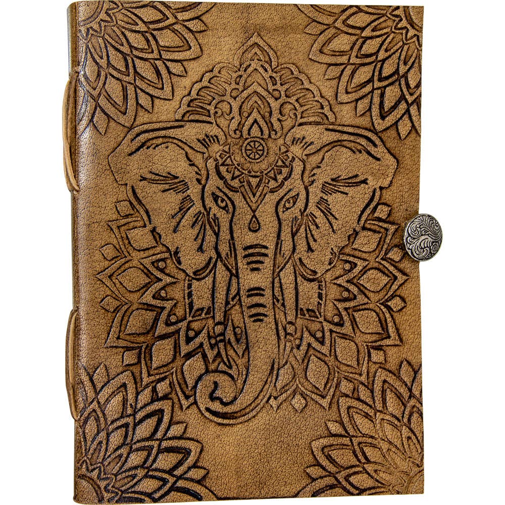 Leather Journal With Strap & Button  / Elephant - 5"X7"
