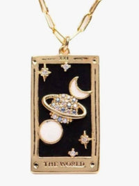 Tarot Card Necklace-The World- Steel enamel glass paperclip