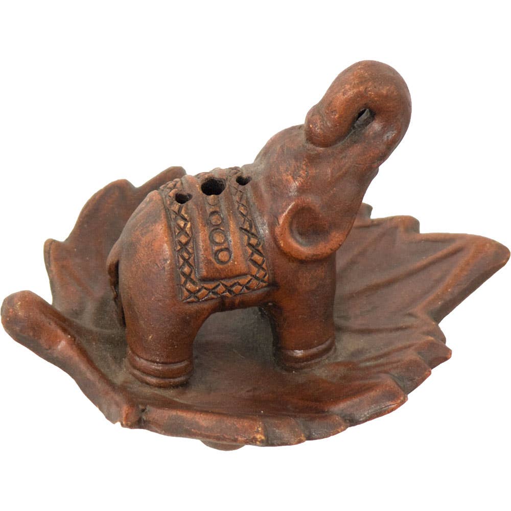 Ceramic Incense Holder/Elephant In Leaf-4"