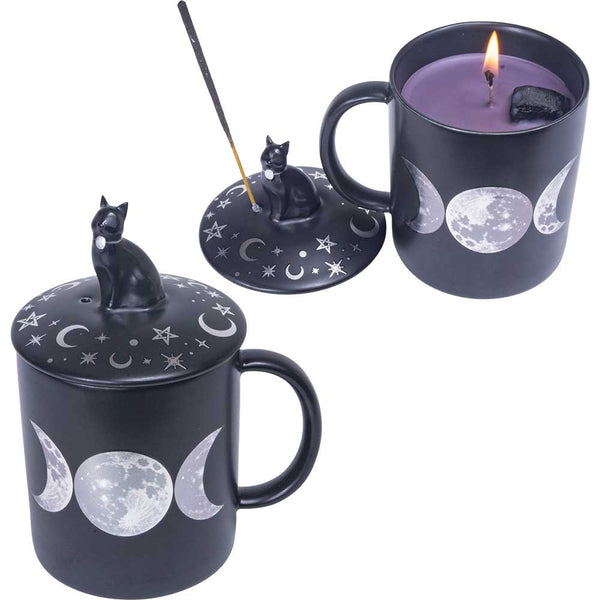 Coffee Mug Candle&Inc.Holder-Moon Phases W/Tourmaline 5.5"H