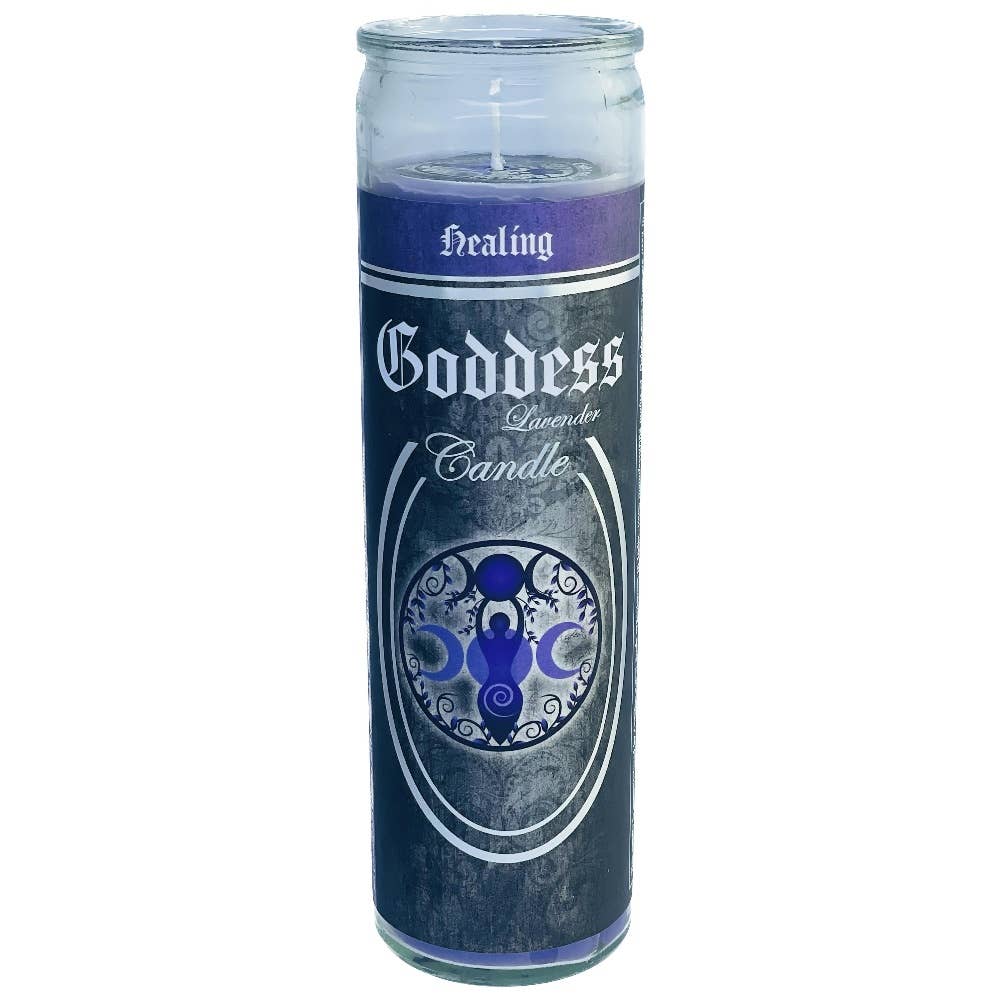 Glass Ritual Candle-Goddess-Lavender  8"Hx2"Dia