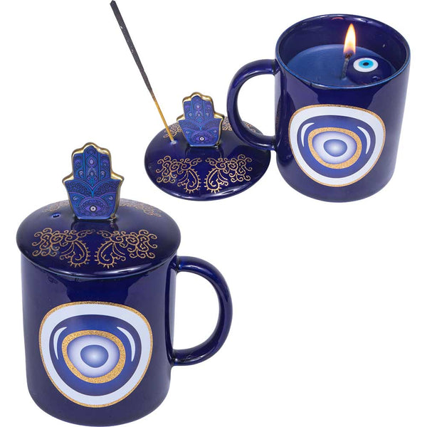 Coffee Mug Candle&Inc.Holder-Fatima Hand W/Evil Eye 5.5"H