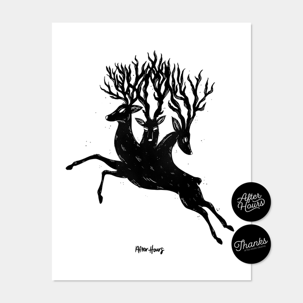 3 Headed Stag Print