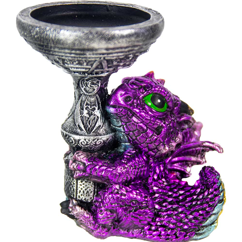 RESIN T-LIGHT HOLDER-BABY DRAGON-PURPLE 3.25"H