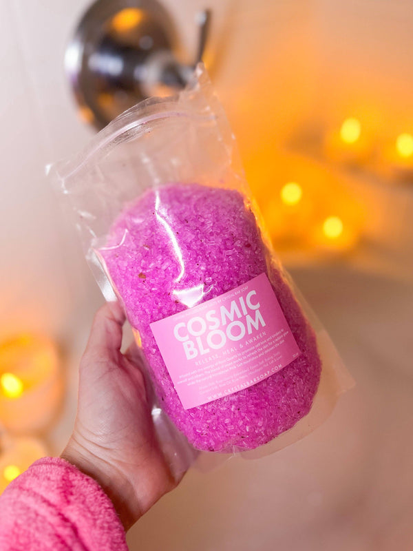 COSMIC BLOOM 30 oz Crystal Infused Mineral Soaking Salt: 30 oz