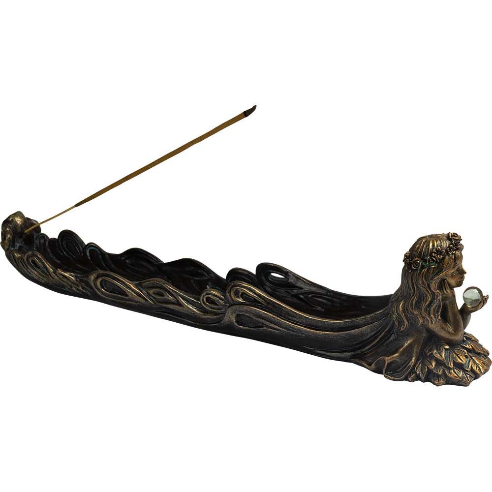 Polyresin Incense Hold.-Golden Fairy W/Sphere 12.5"