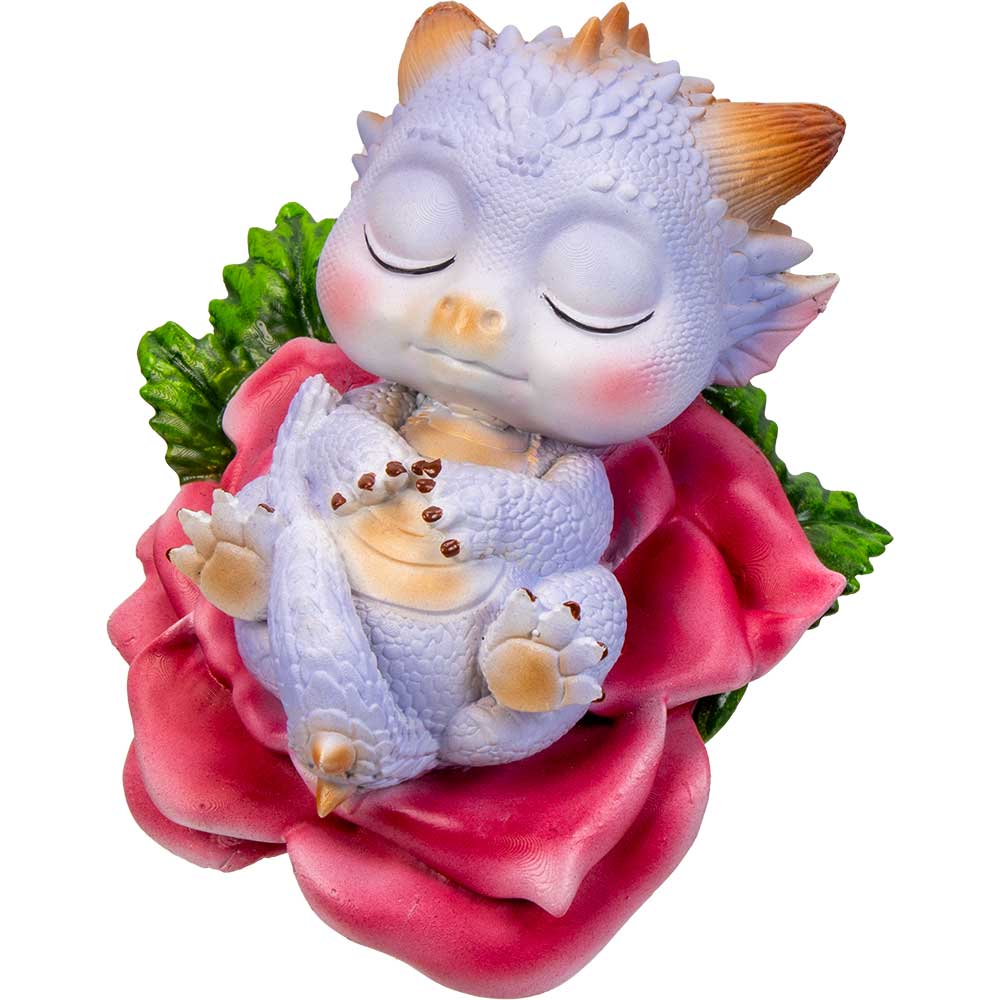 Resin Mythical Baby Dragon Figurine-Sleeping Pink Lotus